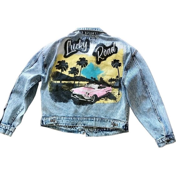 Ashley Vintage Charm Trucker Jacket Denim Jean  Size Large Lucky Road Cadillac - Picture 9 of 12